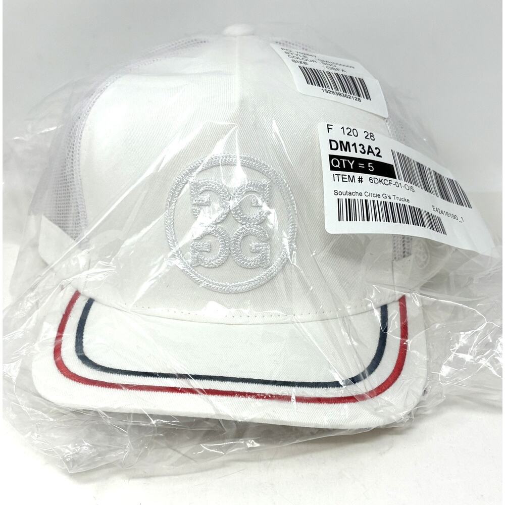 G/FORE Soutache Circle Gs Tall Trucker Hat Cap White Red Blue NWT Adjustable